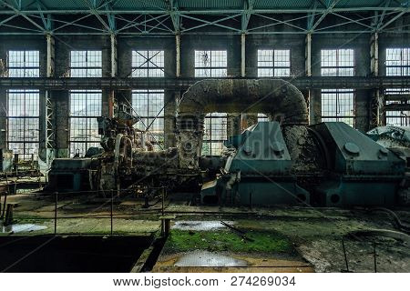 Abandoned, Destroyed By War And Overgrown By Plants And Moss Machinery Of Tkvarcheli (tquarchal) Pow