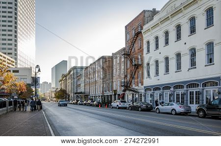 New Orleans, Usa - Dec 4, 2017: View Along Decatur Street At The Historic French Quarter, Featuring 