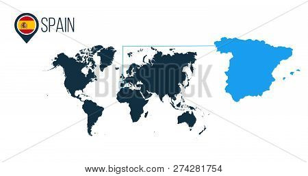 Spain Location Modern Vector Map For Infographics. All World Countries Without Names. Spain Round Fl