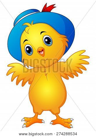 Cartoon Cute Chick Wearing A Bule Hat