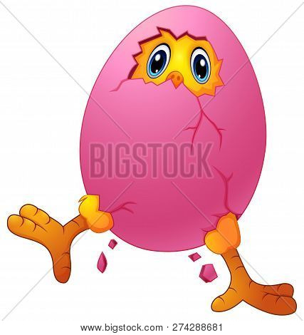 Cartoon Verry Cute Baby Chick Cracked Eggshell