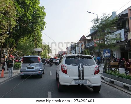 Yogyakarta, Indonesia - October 29, 2018: Congested Traffic
 Of Jalan Malioboro, The Most Famous Str