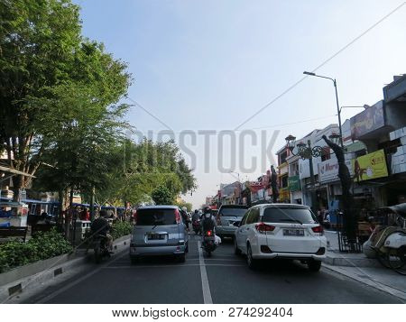Yogyakarta, Indonesia - October 29, 2018: Congested Traffic
 Of Jalan Malioboro, The Most Famous Str