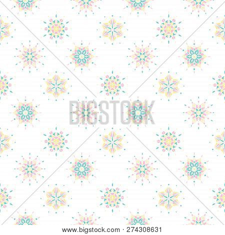 Vector Sramless Pattern With Abstruct Colorful Snowflakes. Pastel Winter Background.