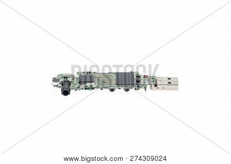Memory Chips Disassembled Flash Drive Isolated On White Background