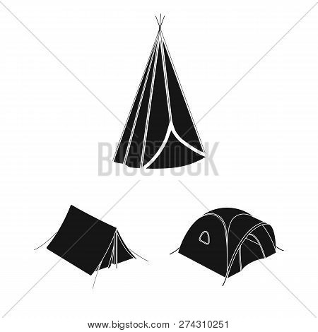 Vector Design Of Tent  And Camp Sign. Set Of Tent  And Forest Vector Icon For Stock.