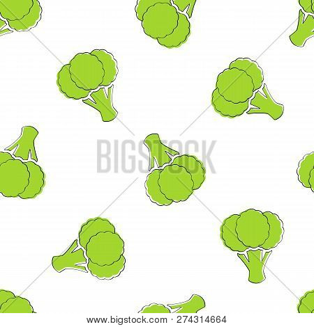 Broccoli Vegetable Seamless Background Vector Flat Illustration. Modern Seamless Broccoli Texture Ba