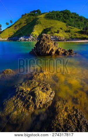 Yanui Beach With Sunrise.this Is Beautiful And Peaceful Place Located In Phuket, Thailand.