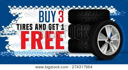 Vector Tire Sale Out Banner Template. Grunge Tire Tracks Background For Landscape Poster, Digital Ba