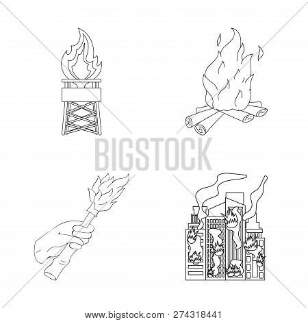 Vector Design Of Fire And Flame Icon. Collection Of Fire And Fireball Vector Icon For Stock.