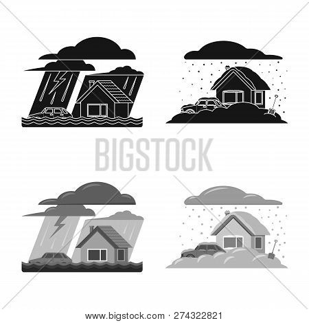 Vector Design Of Natural And Disaster Logo. Collection Of Natural And Risk Stock Vector Illustration