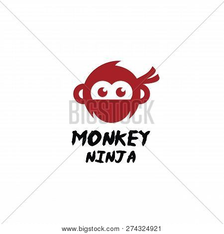 Monkey Nin Ja Logo Design Isolated On White Background