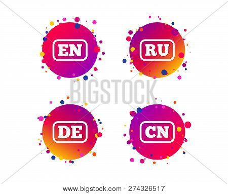 Language Icons. En, De, Ru And Cn Translation Symbols. English, German, Russian And Chinese Language