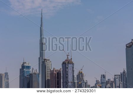 Dubai, United Arab Emirates - October, 2018: Burj Khalifa Tower. This Skyscraper Is The Tallest Man-