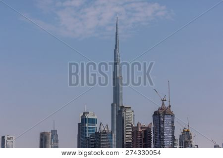 Dubai, United Arab Emirates - October, 2018: Burj Khalifa Tower. This Skyscraper Is The Tallest Man-