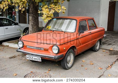 Anapa, Russia - October 21, 2018: Motor Car Zaz 968m Zaporozhets In The City Street.