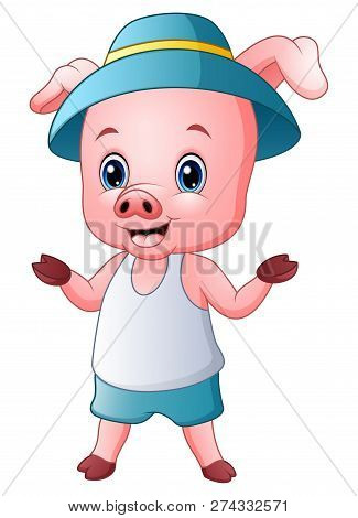 Cute Pig Cartoon With Its Flagship Hat