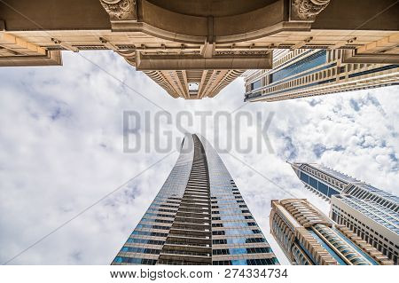 Dubai, United Arab Emirates - October, 2018: Towers, Skyscrapers, Hotels, Modern Architecture, Sheik