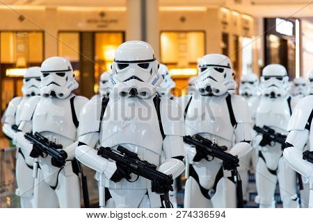 Dubai, United Arab Emirates - December 11, 2018: Stormtroopers Star Wars Characters Displayed In Dub