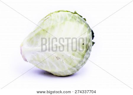 Close Up Of Fresh Organic Cabbage Or Gobi Or Patta Gobi Or Brassica Oleracea Var. Capitata Isolated