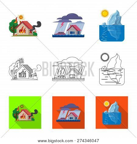Vector Design Of Natural And Disaster Symbol. Collection Of Natural And Risk Vector Icon For Stock.