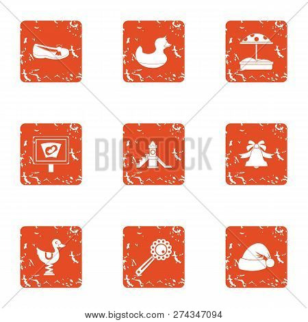 Kid Townlet Icons Set. Grunge Set Of 9 Kid Townlet Icons For Web Isolated On White Background