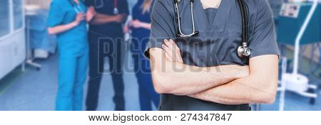 Medicine Professionals Staff. People - Doctor, Nurse And Surgeon. A Group Of Faceless Doctors. Medic