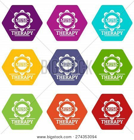 Tambourine Icons 9 Set Coloful Isolated On White For Web