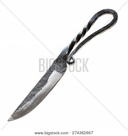Handmade Forged Rustic-style Skeletal Knife Kuyabrik ( Blacksmith Knife) Isolated On White Backgroun
