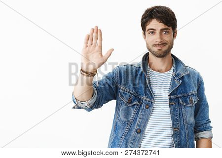 Nice Work Man Give High Five To Your Bro. Portrait Of Joyful And Friendly Supportive Handsome Entrep