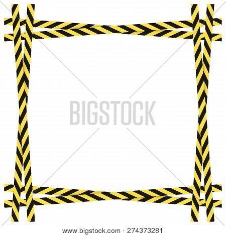 Vector Yellow And Black Dangerous Ribbons Frame Isolated On White Background, Colorful Border Blank 