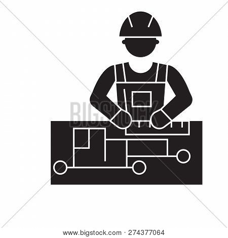 Civil Engineering Black Vector Concept Icon. Civil Engineering Flat Illustration, Sign