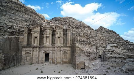 Ad-deir-nabataean Rock Temple Of The I Century Ad, Preserved Near The City Of Peter. A Monumental Bu