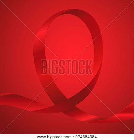 Red Ribbon For Awareness, Background Template With Copy Space For Cover, Page Or Advertisement Desig