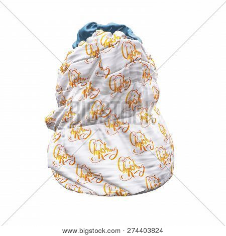 Santa Clauss Bag Or Sack With Christmas Word Lettering Made By Watercolor , Full Of Gifts, On White 