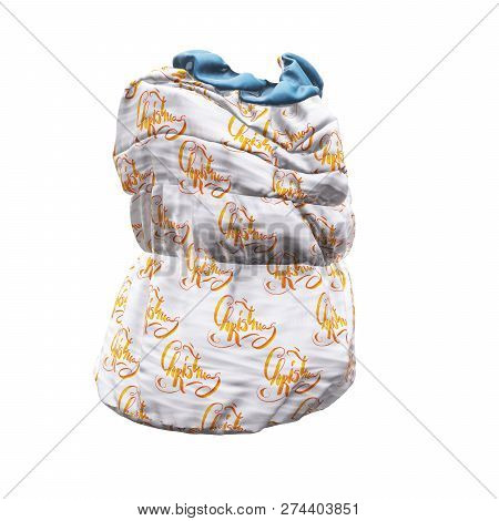 Santa Clauss Bag Or Sack With Christmas Word Lettering Made By Watercolor , Full Of Gifts, On White 