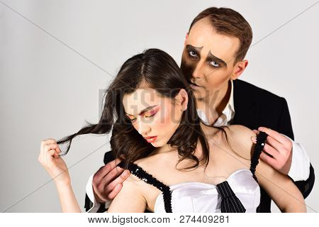 A Close Affective Connection. Theatre Actors Miming Through Body Motions. Sexy Couple In Love With M