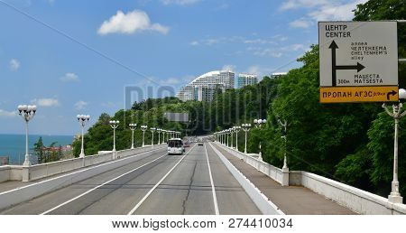 Sochi, Russia - June 2 2018. Traffic On A-147 Highway Along Black Sea