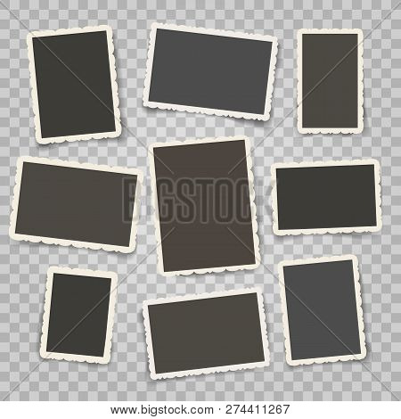Retro Photo Frames Templates. Old Photoframe Or Vintage Postcard Template Set, Old Pictures With Orn