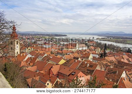 A View Of The Center Of Ptuj City, Church And Old  Town Of Ptuj, Slovenia