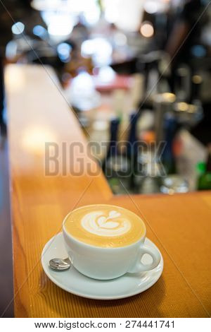 Cafe Latte At Coffee Shop With Great Foam From A Talented Barist