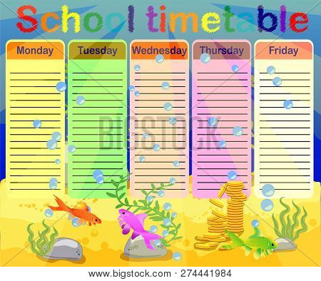 School Timetable With Marine Themes, Table, Underwater World