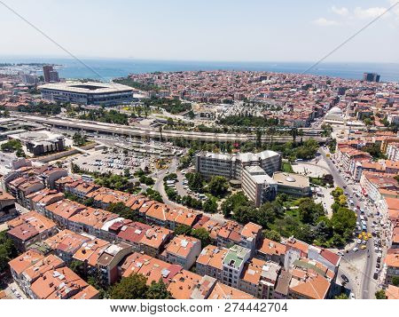 Istanbul, Turkey - February 23, 2018: Aerial Drone View Of Kadikoy / Istanbul