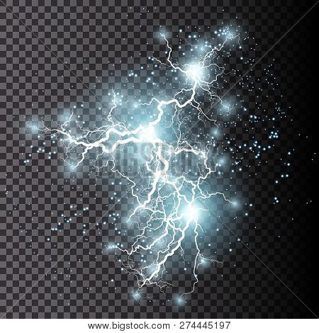 Vector Illustration. Transparent Light Effect Of Electric Ball Lightning. Magic Plasma Energy.