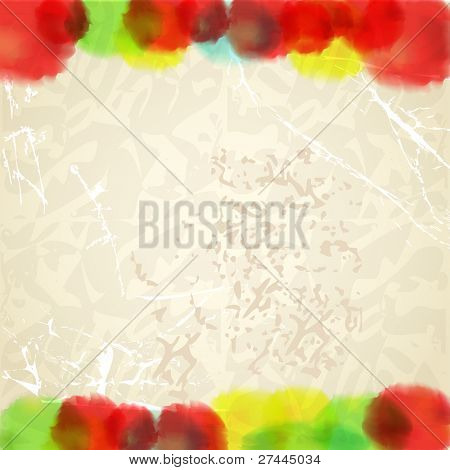 Gocce di acquerello sulla cratched sporco texture di carta vecchio di piegatura