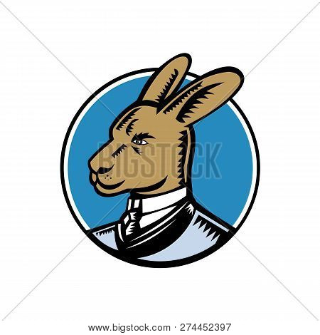 Retro Woodcut Style Illustration Of A Proud Wallaby, Wallaroo Or Kangaroo Wearing A Victorian Gentle