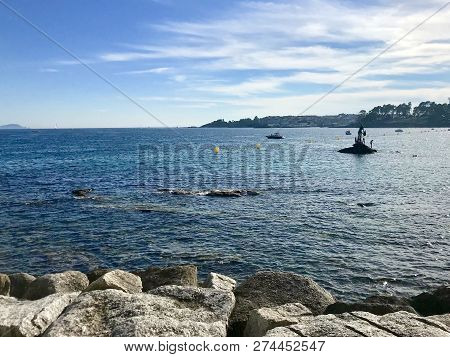 View Of The Ocean From Above Some Rocks In Sanxenxo Galicia Spain