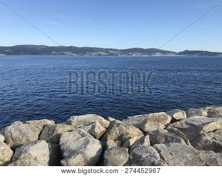 View Of The Ocean From Above Some Rocks In Sanxenxo Galicia Spain