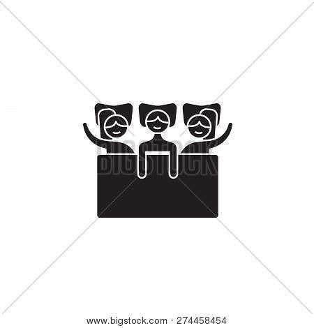 Girls Sleepover Black Vector Concept Icon. Girls Sleepover Flat Illustration, Sign