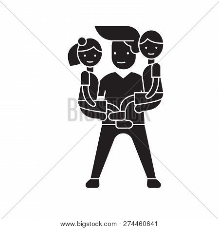 Man Babysitter Black Vector Concept Icon. Man Babysitter Flat Illustration, Sign